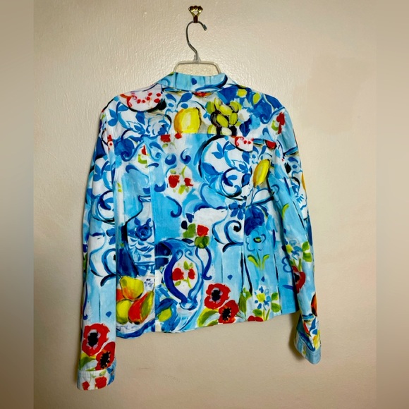 Vintage 3 Sisters Jacket 100% Cotton  Blue Colorful Textures Floral USA size XL - Picture 4 of 15